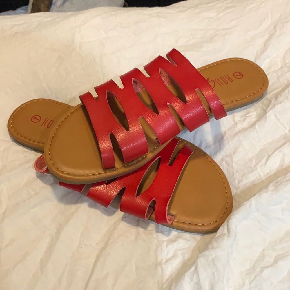 Red slip on sandals